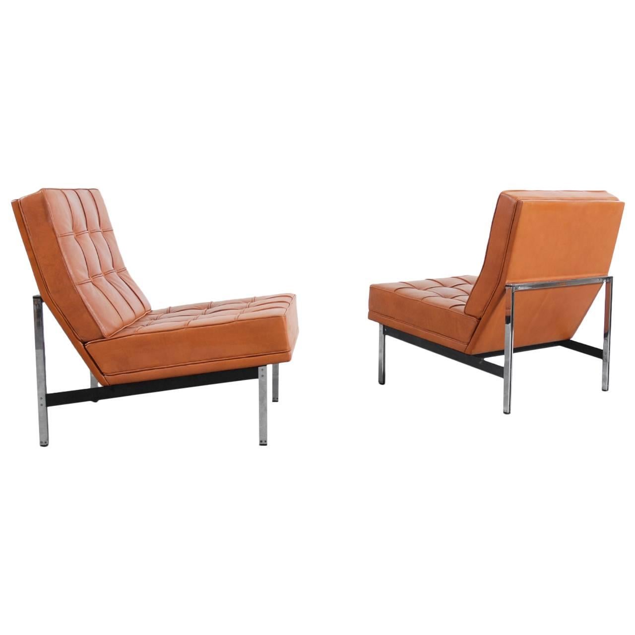 Florence Knoll Pair of Parallel Bar Lounge Chairs