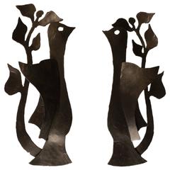 Pair of 1950s "Dove of Peace" Wall Sculpture Sconces in the Manner of Matisse