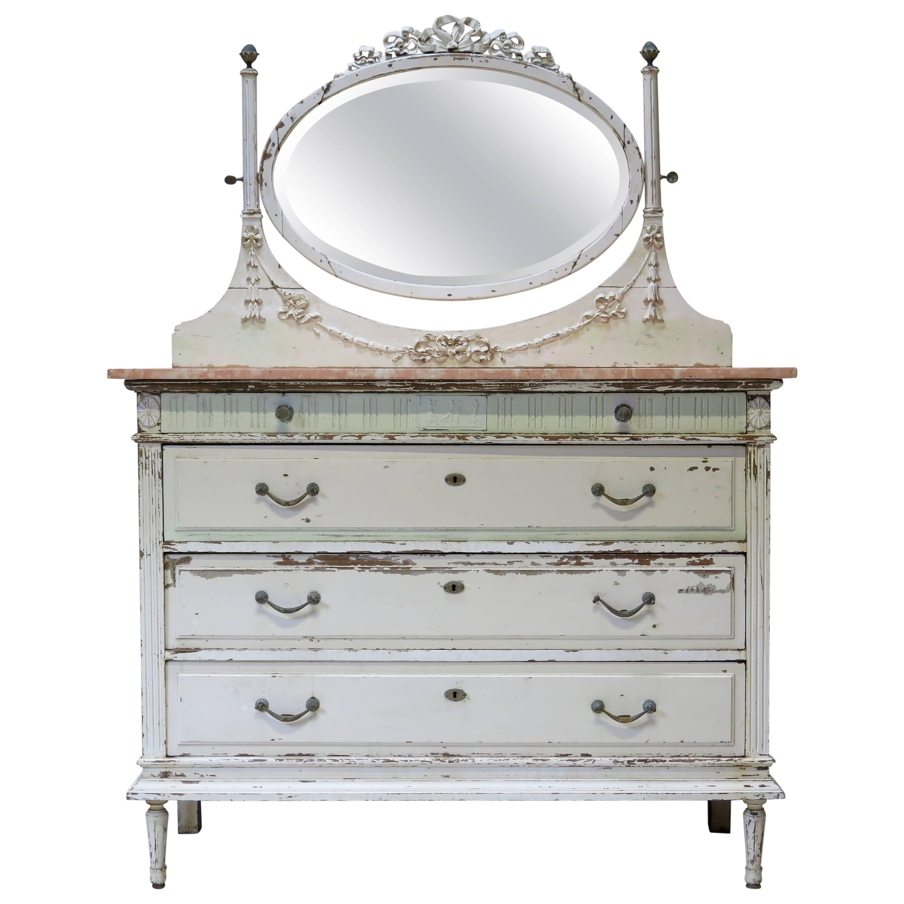 Louis XVI Style Chest of Drawers with Mirror, France, circa 1920s