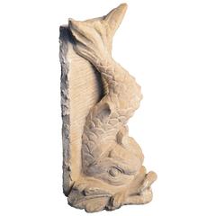 French Carved Limestone Dolphin Fountain, circa 1930