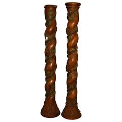 19th Century Pair of Italian Carved and Polychrome Wood Columns