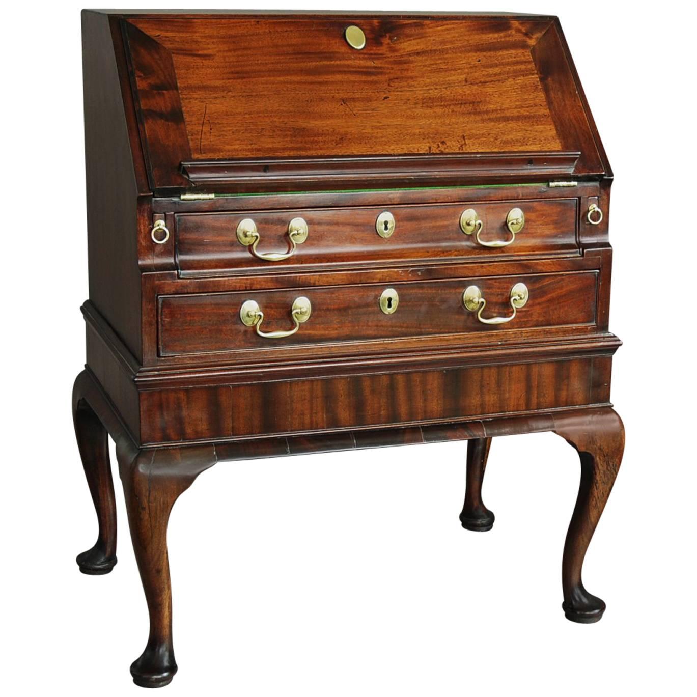 Rare Mid-18th Century Mahogany Bureau on Stand of Small Proportions For Sale