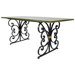 1940s Wrought Iron and Glass Top Dining Table