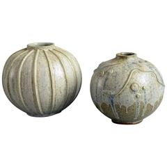 Antique Two Spherical Vases with Crystalline Glaze by Arne Bang