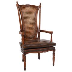 High-Backed Chair in Wood and Leather