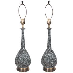 Pair of Mid-Century Lamps with Elongated Necks in Black and Aqua Volcanic Glaze 6