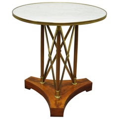 French Marble Top Brass X-Frame Maison Jansen Neoclassical Gueridon Side Table