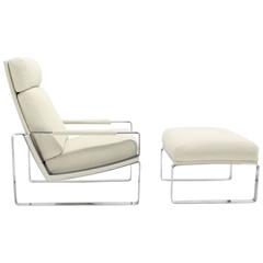 Vintage Mid-Century Modern Chrome Lounge Chair and Ottoman