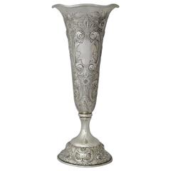 Black Starr and Frost Sterling Silver Repoussé Footed Vase