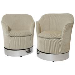 Pair of Phillip Enfield Polished Steel Swivel Chairs 
