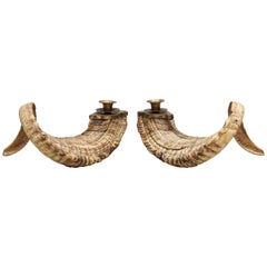 20th Century Set of Large Mouflon Bighorn Rams Horn Candleholders