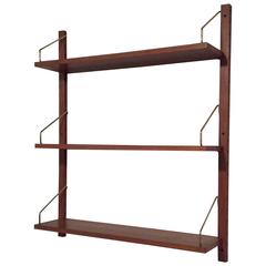 Mid Century Danish Solid Teak Adjustable Three-Shelf Wall Unit