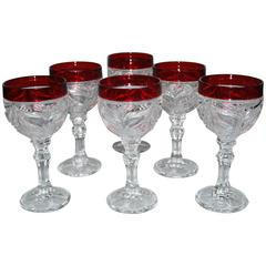 Vintage Lot of Six Polished Crystal Wine Glasses 