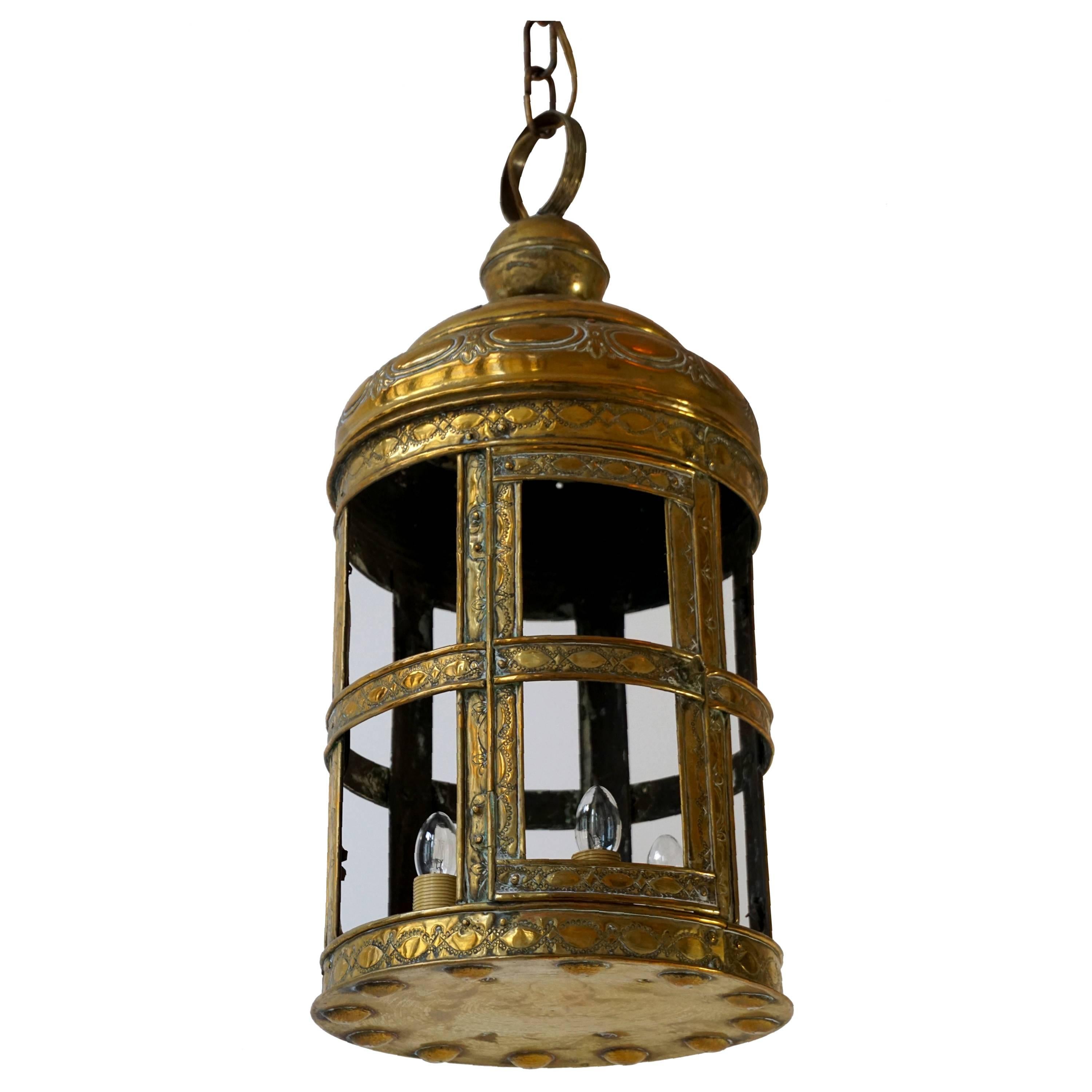Antique Arts and Crafts Large Brass Lantern