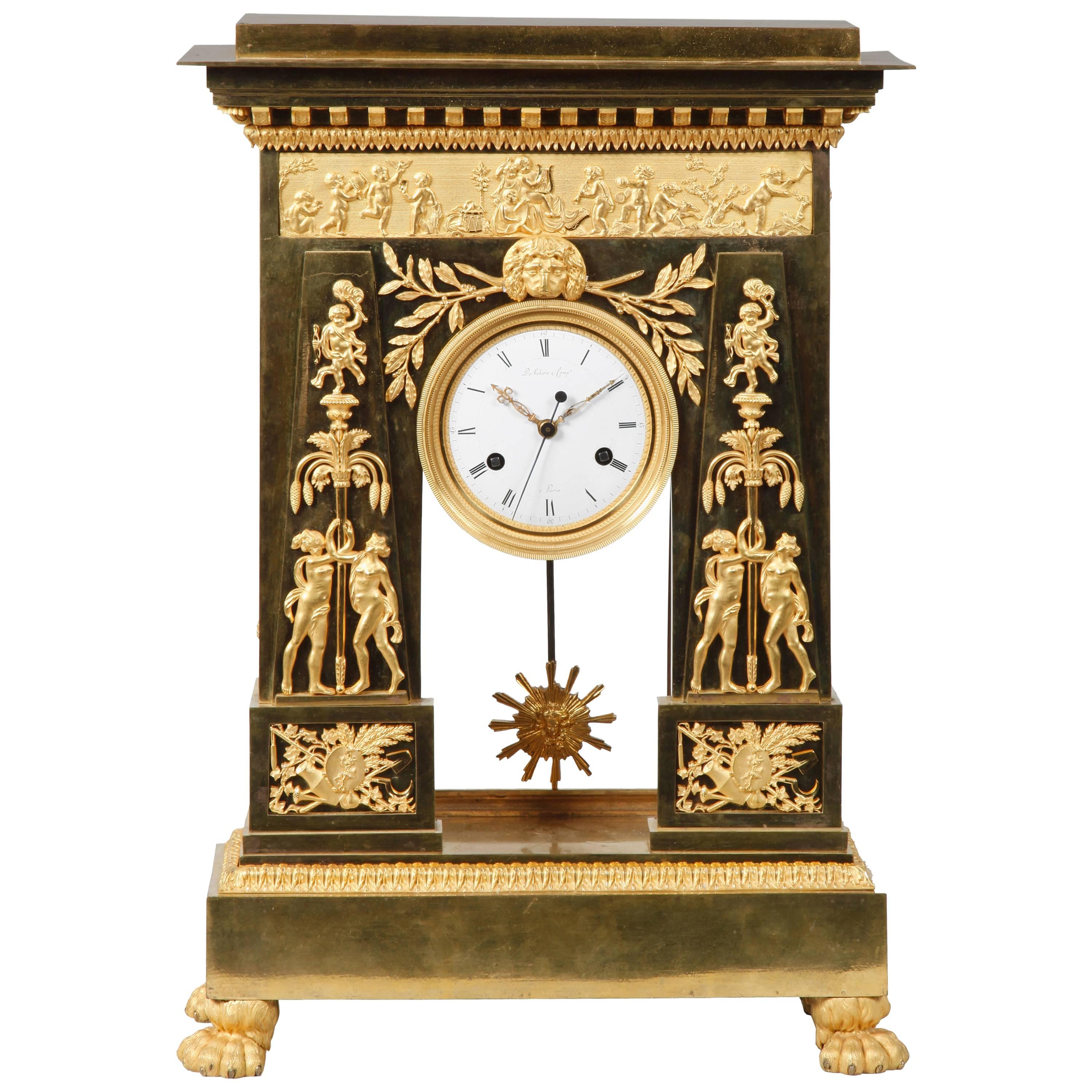 Large and Important Empire Period Ormolu Mantel Clock by Deverberie For Sale