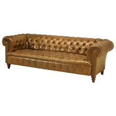 Antique Original Unrestored Chesterfield Tufted Leather Sofa