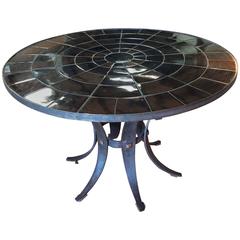 Pieced Tile-Top, Steel Base Table, France 1940s