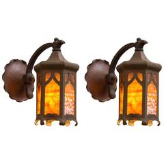 Pair of Hammered Copper Arts & Crafts Sconces