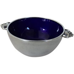 Evald Nielsen Sterling Silver Salt Dish with Blue Enamel