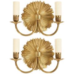 Pair of 1970s "Sun" Model Bronze Sconces by Maison Charles