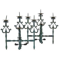 Antique Fabulous Pair of Large Wrought-Iron Sconces, France, Late 1800s
