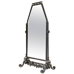 Large Art Deco Hammered Iron Cheval Mirror, France, 1930s