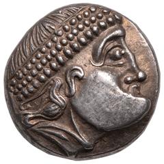 Antique Ancient Celtic Silver Tetradrachm Abstract Warrior Coin, 150 BC