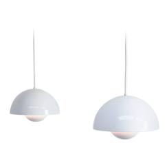 Pair of White Flower Pot Hanging Lamps by Verner Panton