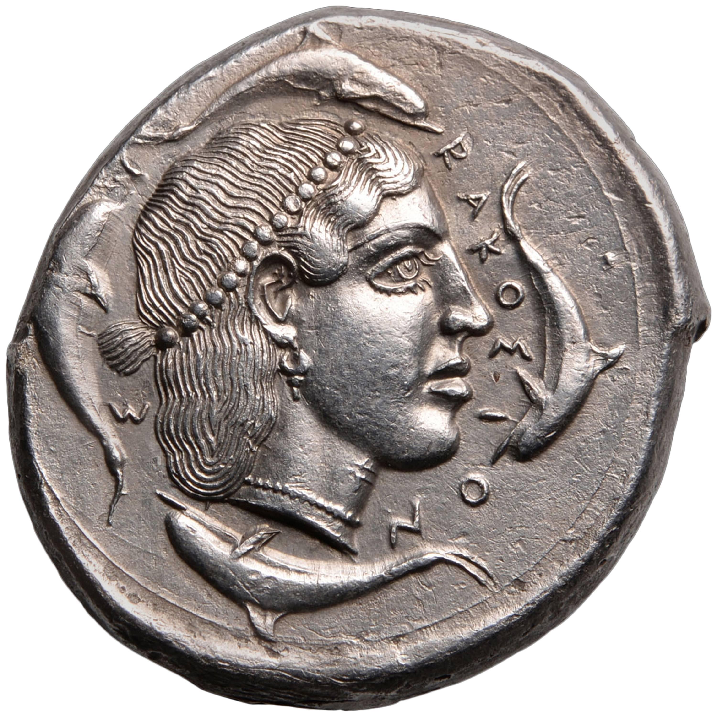 Ancient Greek Silver Tetradrachm Coin from Syracuse Sicily, 450 BC