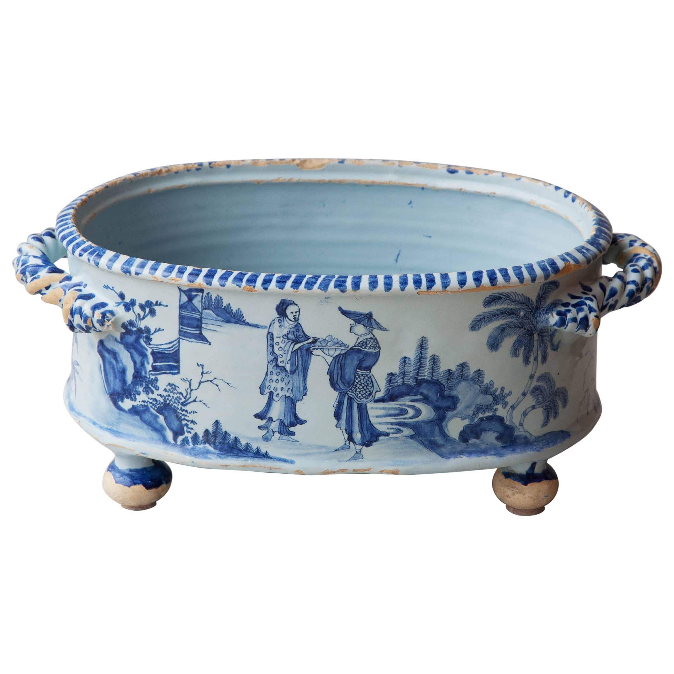 A Rare Nevers Faience Two Handled Chinoiserie Jardiniere