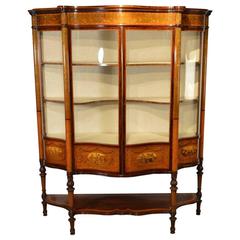 Antique An Exhibition Quality Mahogany, Satinwood & Marquetry Inlaid Display Cabinet By 