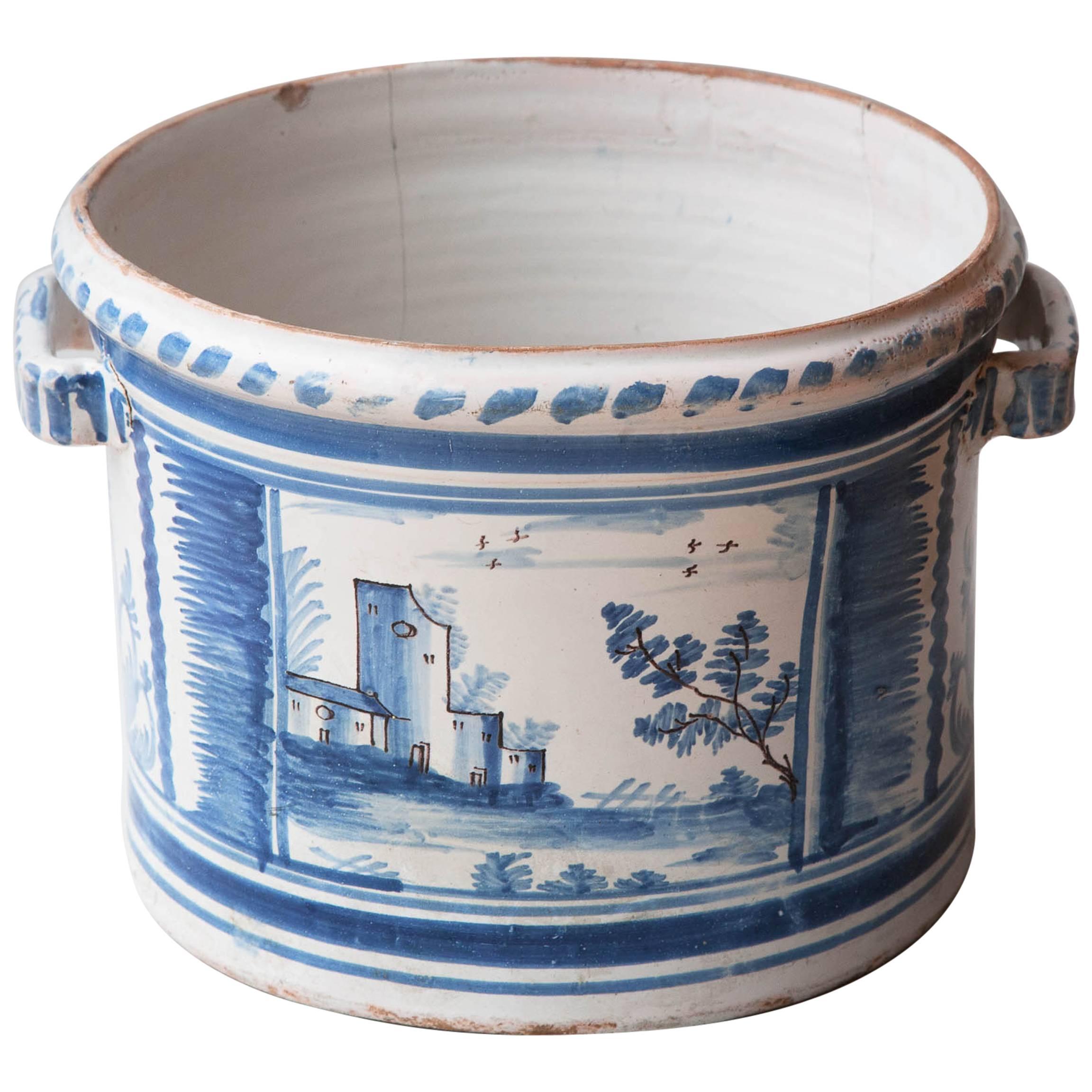 Late 18th Century Blue & White Faience Orange Pot From Nevers