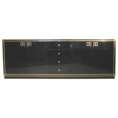Vintage Maison Jansen Mid-Century Modern Sideboard black Lacqua Bronze accents