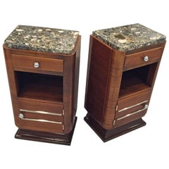 Pair of French Art Deco Night Tables with Marble Tops