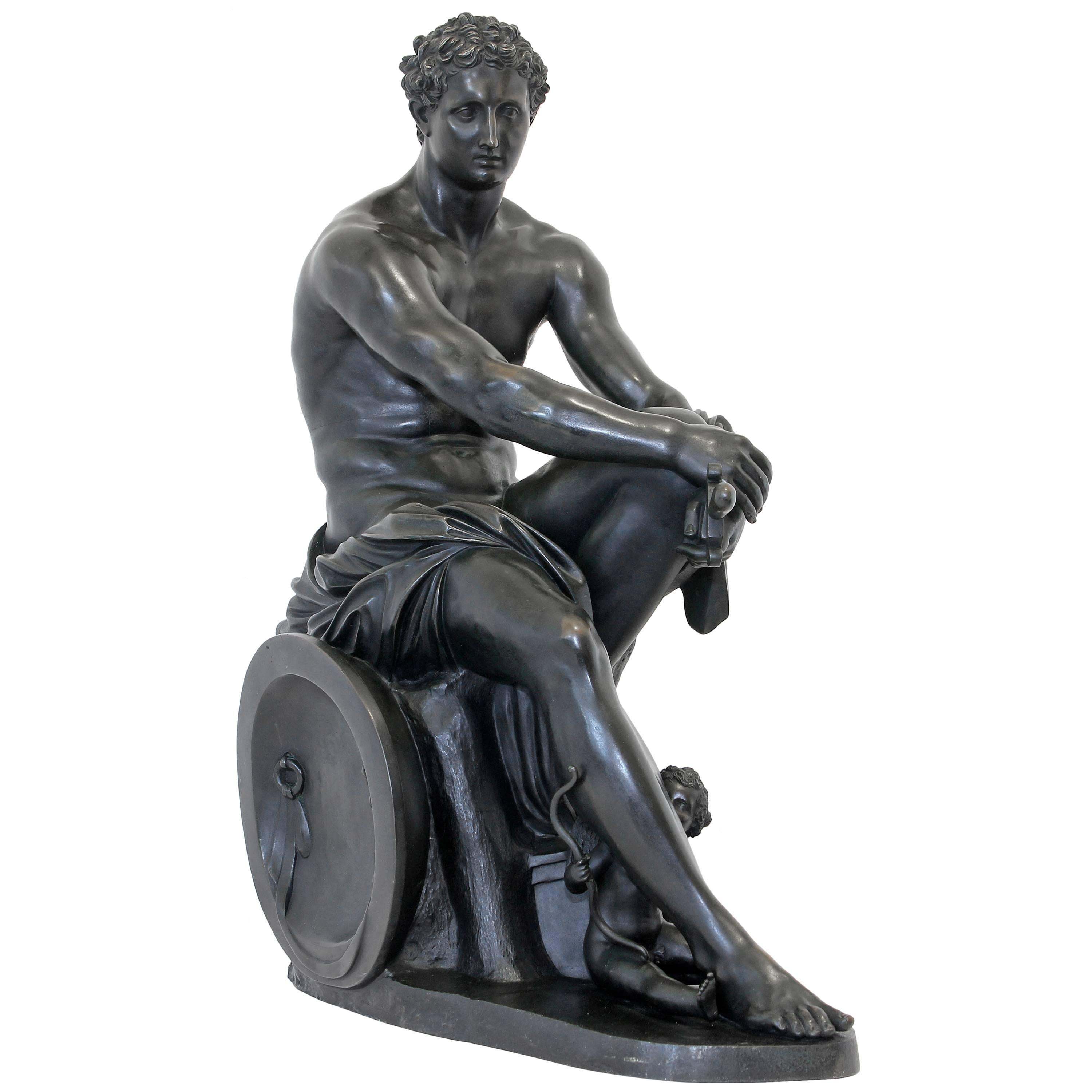 Large Antique Bronze Sculpture of Roman Gods Mars and Eros