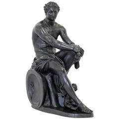 Grande sculpture ancienne en bronze des dieux romains Mars et Eros