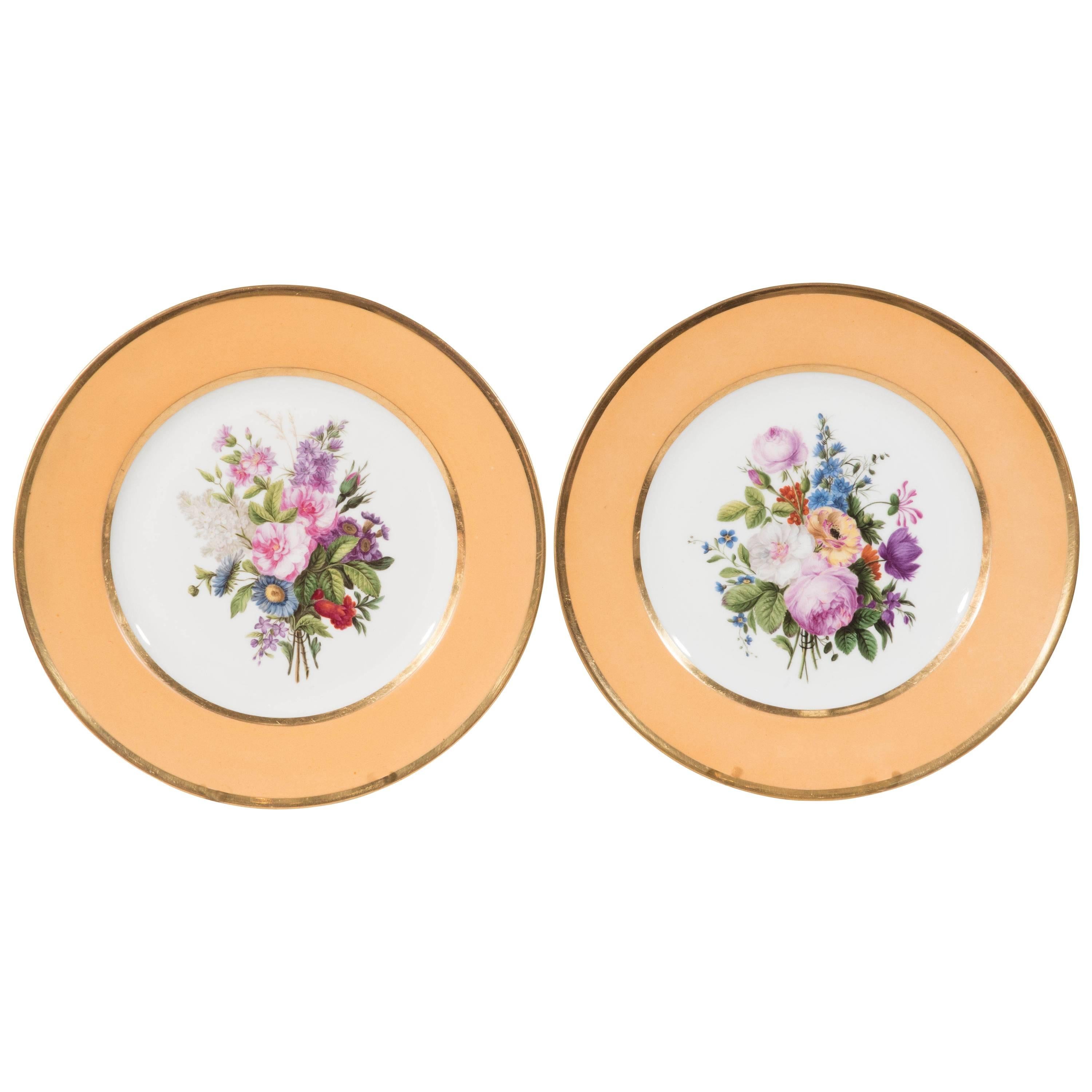 Pair Sèvres Dishes Hand-Painted with Bouquets of Flowers Made circa 1814-1824