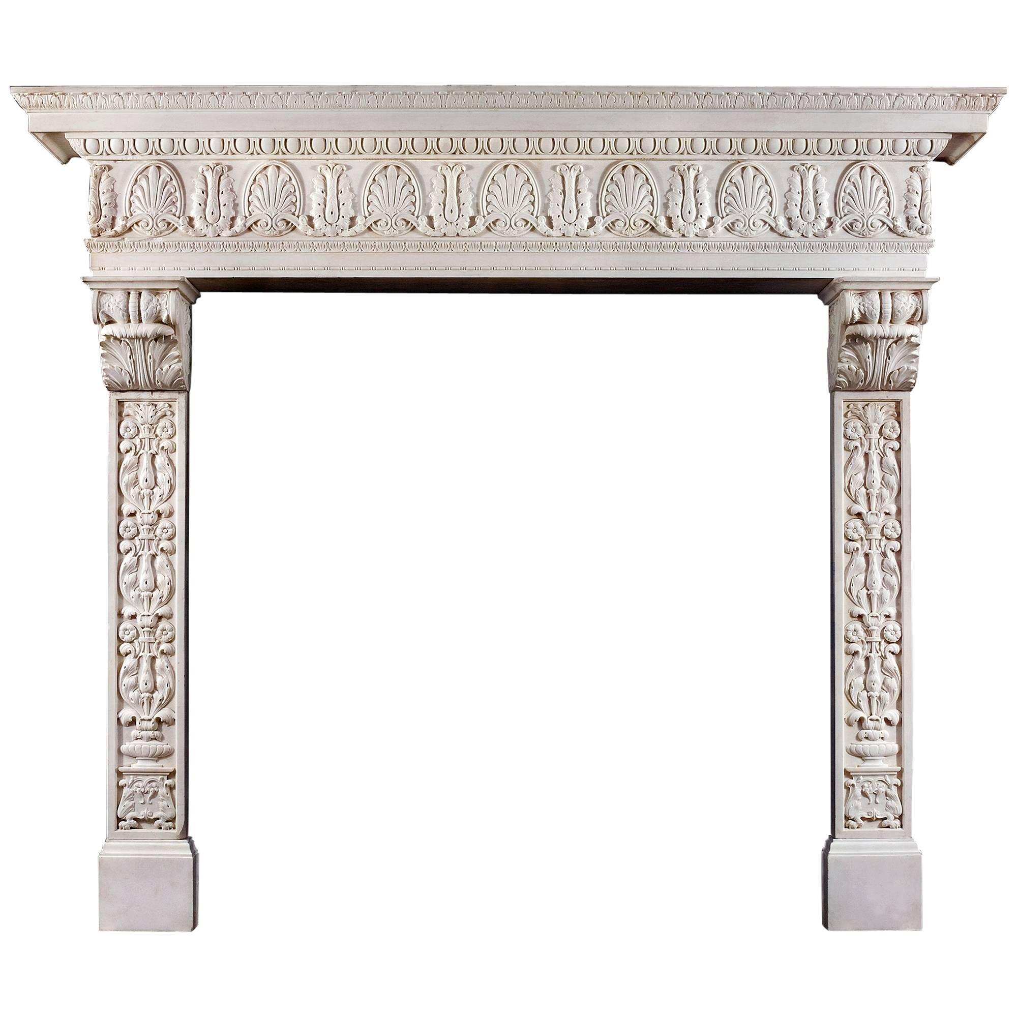 Grand Statuary Marble Antique Italian Renaissance Style Fireplace Mantel