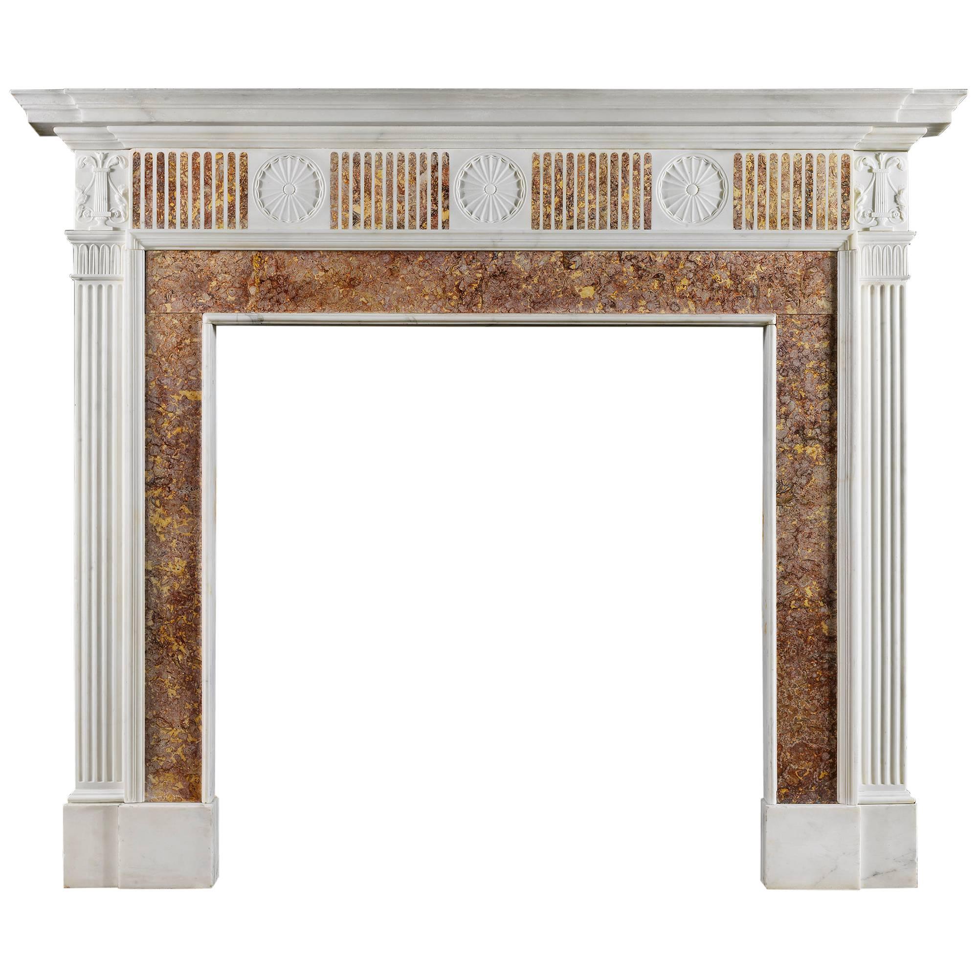 Georgian Fireplace Mantel in Statuary and Spanish Brocatelle Marble For Sale
