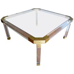 French Brass and Lucite Coffee Table 