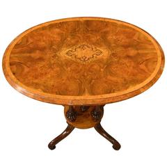 A Beautiful Burr Walnut, Amboyna 
Marquetry Inlaid Victorian Period Lamp Table