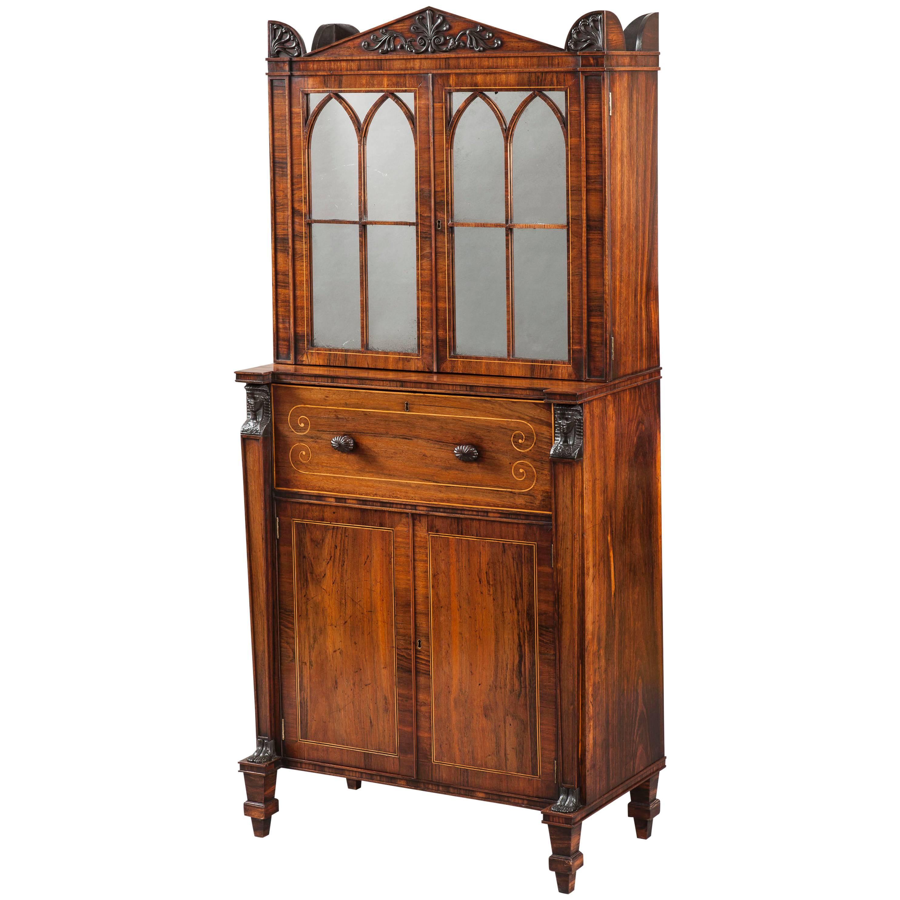 English Regency Period Secrétaire Cabinet with Egyptian Motifs