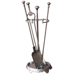 Antique 19th Century English Fireplace Tool Set and Stand, Fire Irons