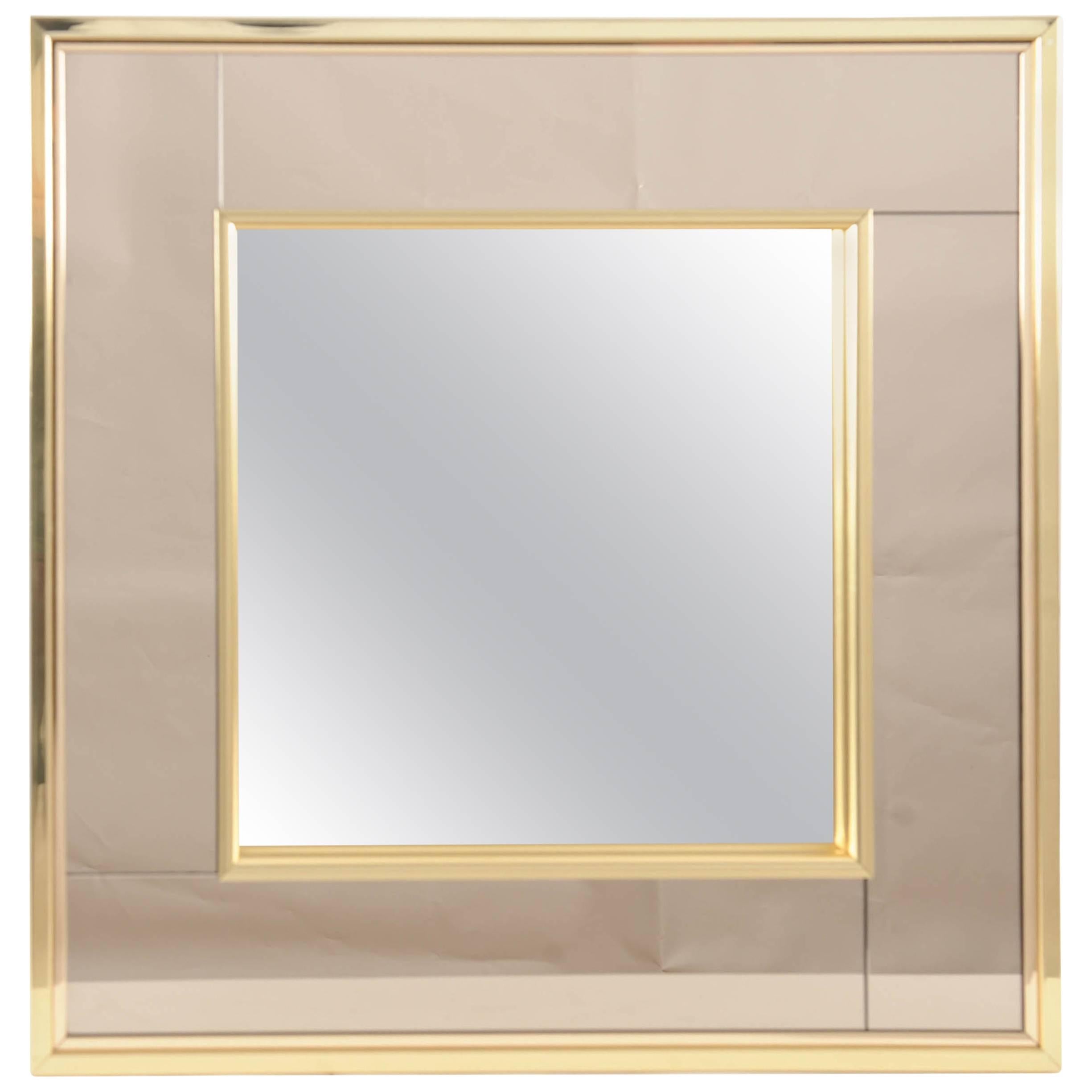 Marvellous Square Two-Toned Mirror in Brass Frame