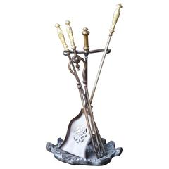 Antique 19th Century Fireplace Tool Set and Stand, Fire Tools