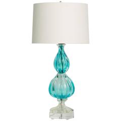 Vintage Blue Murano Glass Lamp on Lucite Base