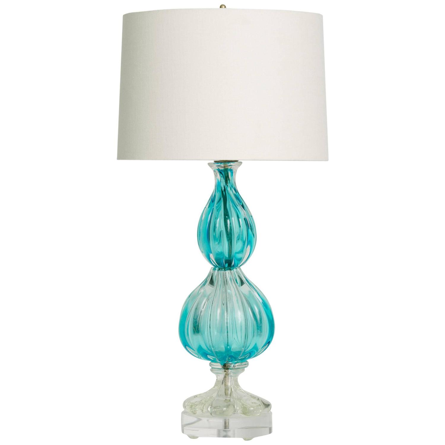 Vintage Blue Murano Glass Lamp on Lucite Base For Sale at 1stdibs