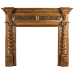 Antique Italian Renaissance Style Carved Oak Antique Fireplace Mantel