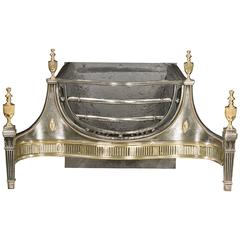 Georgian Style Polished Steel and Brass Antique Fireplace Grate, English, 1883