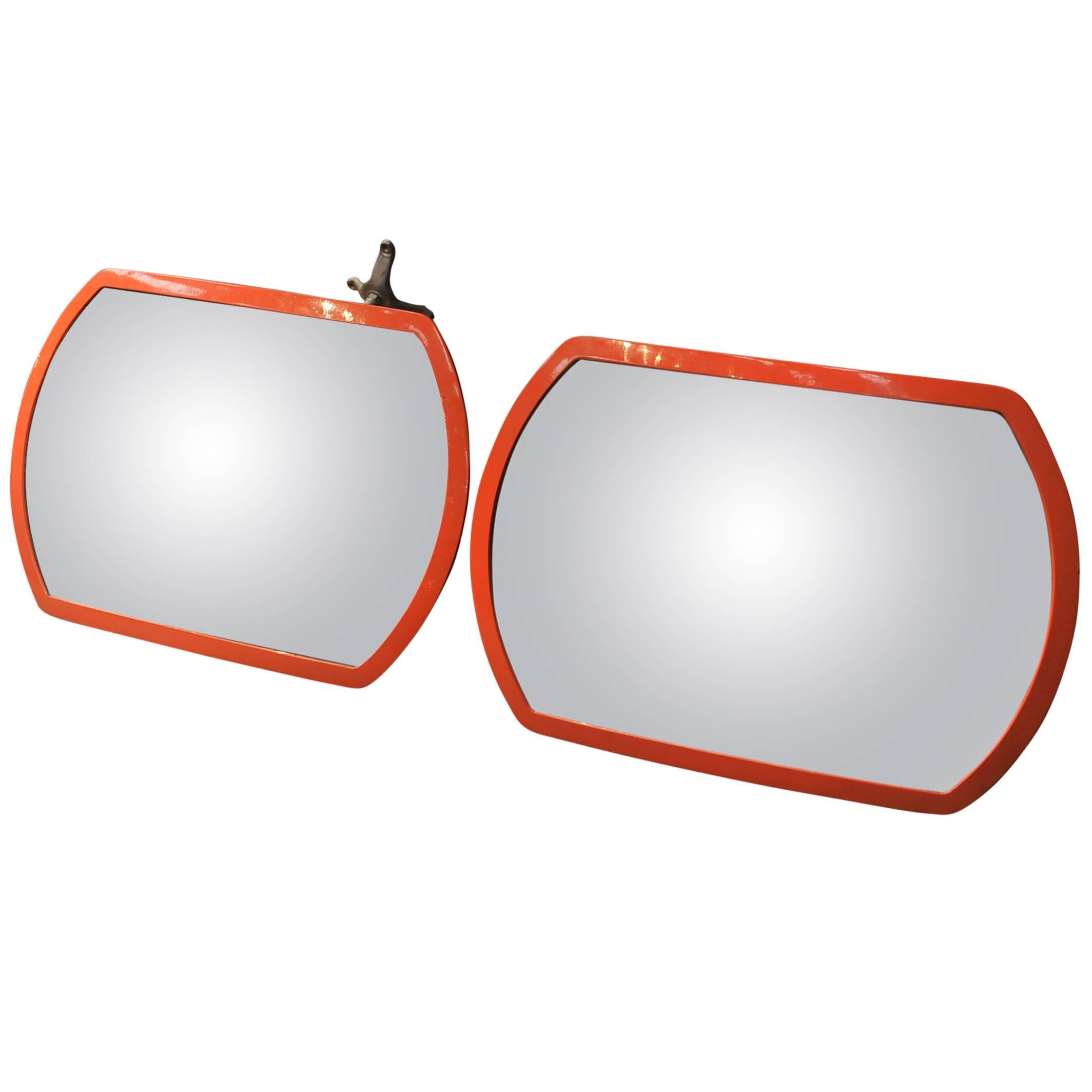 Pair of 1960s Design Orange Convex Wall Mirrors